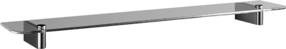 Glasablage mit Metallhaltern, präsentiert von Ideal Standard. Die Ablage hat eine klare, flache Oberfläche und ist an den Enden mit runden Halterungen befestigt.